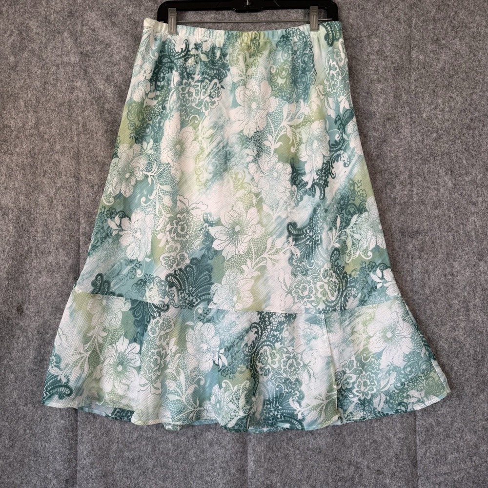Vintage Floral Skirt Sheer Chiffon Womens Size 14 Fairy Garden Paisley Green